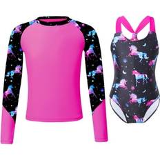 Swimwear vastwit Sold by: Vastwit, vastwit Kids Girls Rash Guard Swimsuit One Piece Swimwear Bodysuit with Long Sleeve Shirts Set Night Pegasus