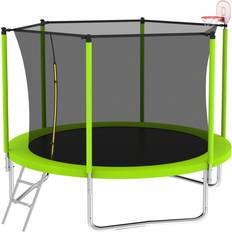 Trampolines Simplie Fun 10FT with Safety Enclosure and Basketball Hoop Green