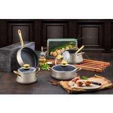 180.0 °C Cookware Sets Evimsaray Dora collection 7-piece non-stick granite Cookware Set with lid
