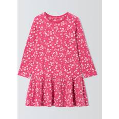 John Lewis Kids' Long Sleeve Floral Cotton Jersey Dress, Pink