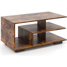 Coffee Tables Costway Rectangular L-shaped Middle Shelf-Brown Coffee Table