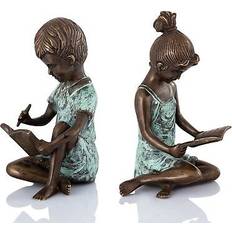 SPI Home Pair Of Cast Brass Hand Painted Boy & Girl Bookends 7 X Figurine