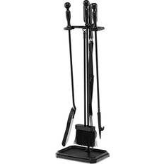 Fire Companion Sets Costway 5-Piece Fireplace Tool Set with Tong Brush Shovel Poker Stand-Black