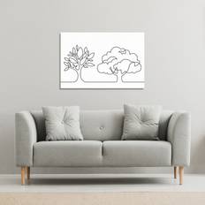 Gold Framed Art line drawing of trees Canvas Print White Framed Art