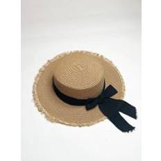 Brown - Women Hats SVNX Straw hat with black ribbon bow