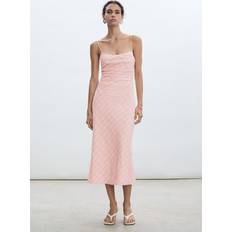 Mango Plaid print midi dress pastel pink Woman Pastel Pink