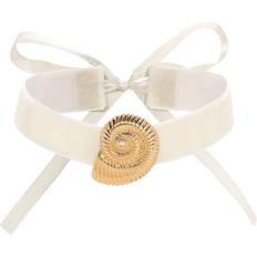 Ettika 18k Gold Plated Swirled Shell Pendant Beige Velvet Choker Beige