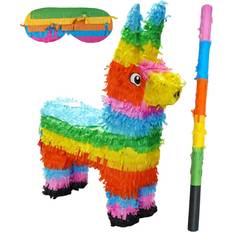 Piñatas Rainbow Donkey Childrens Birthday Party Traditional Novelty Game with Bashing Stick & Blindfold