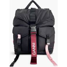 Ganni Backpacks Ganni Womens Black/pink Branded Top-handle Recycled-polyester Backpack BLACK/PINK