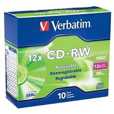 Verbatim cd-rw 700mb 2x-12x rewritable media disc 10 pack slim case Silver As Specified