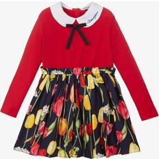 Dolce & Gabbana Girls Red Cotton Viscose Tulip Print Dress