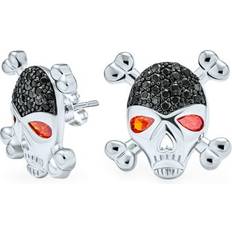 Silver Plated - Unisex Earrings Bling Jewelry Black cz red eye caribbean pirate skull stud earrings silver plated 0.6