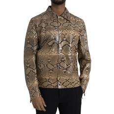 Dolce & Gabbana Beige Jackets Dolce & Gabbana Beige Exotic Leather Biker Blouson Jacket IT52