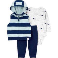 9-12M Bodysuits Children's Clothing Carter's Infant Boy's 3-Piece Blue Striped Little Vest Set 12M