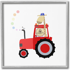 Stupell Animals Riding Tractor Gray Framed Art 12x12"