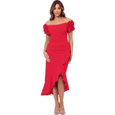 Xscape Women's Off-The-Shoulder Scuba Crepe Midi Dress Red