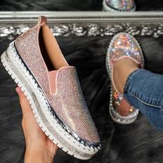 Loafers Vedolay Sold by: INHome, Ladies Flat Casual Shoes Women Loafers Fashion Comfort Rubber Sole Flats Slip On Dress Shoes Silver