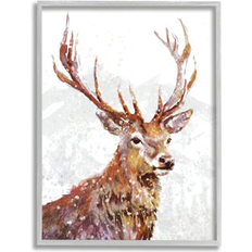 Stupell Winter Deer Mountain Snowfall Gray Framed Art 16x20"