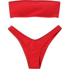 Red Bikini Sets Yinguo Sold by: Light Co.ltd, Women Bikini Swimwear Set Tied Bikini Swimsuit Off Shoulder Piece Bikinis Ribbled Swiminis Set Red