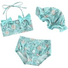 Babies Bikinis Children's Clothing Biekopu Sold by: KMLL.cot, Baby Girl Summer Bikini Pcs Set Floral Print Bow Halter Crop Tops with Shorts and Swimming Hat Swimsuit