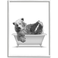 Stupell Bear Playing In Bath Wildlife White Framed Art 24x30"