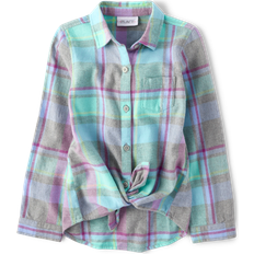 Shirts The Children's Place Girls Flannel Button Up Shirt H/t Mist 100% Cotton