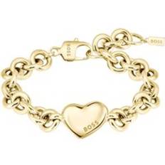 BOSS Women's Honey Love Yellow Gold Plated Heart Bracelet, 16cm Stainless Steel/Gold