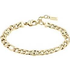 BOSS Women's Double Yellow Gold Plated Bracelet, 16cm Stainless Steel/Gold