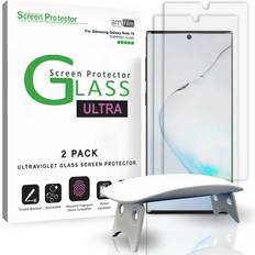 AmFilm Galaxy note 10 real tempered glass screen protector uv install 2 pack Clear