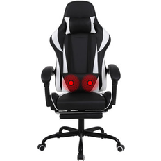 Gaming Chairs Inbox Zero Reclining Ergonomic Faux Swiveling PC & Racing Massage Game Chair w/ Footrest Faux in White/Black Wayfair 52.75 H x 19.69 W x 17.32 D in