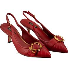 Dolce & Gabbana Heels & Pumps Dolce & Gabbana Red Leather Slingback Heels with Buckle