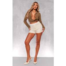 Gold - Women Shorts PrettyLittleThing Cream High Waist Woven Tailored Shorts, White