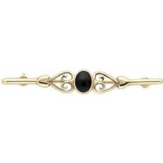 Gold Brooches C. W. Sellors 9ct Gold Whitby Jet Heart Bar Brooch Gold