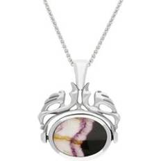 Or Blanc Colliers C. W. Sellors 18ct White Gold Blue John Mother Of Pearl Double Sided Oval Swivel Fob Necklace White Gold