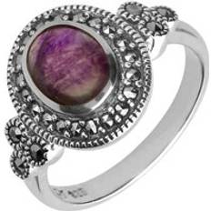 Jewellery C. W. Sellors Sterling Silver Blue John Marcasite Oval Beaded Edge Ring Option1 Value Silver