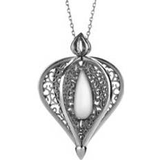 9k Necklaces C. W. Sellors 9ct White Gold Bauxite Flore Filigree Droplet Necklace