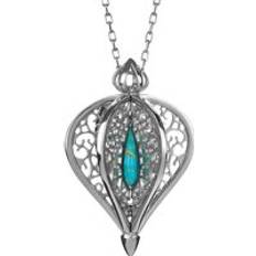 9k Necklaces C. W. Sellors 9ct White Gold Turquoise Flore Filigree Necklace