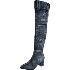 High Boots ZHAGHMIN Sold by: Clothing, Vintage Buttery-Soft Waterproof Wool Lining Boots Ladies Vintage Solid Denim High Heel Fashion Stretch Over Knee Boots Womens Wide Calf Over The Knee Boots High Heels Over The Knee