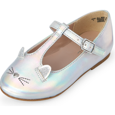 Ballerina Shoes The Children's Place Toddler Girls Holographic Cat T Strap Ballet Flats 11T Silver 100% Faux