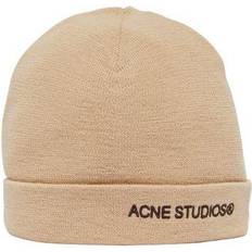 Acne Studios Headgear Acne Studios Brand-print Wool Beanie Hat - Beige