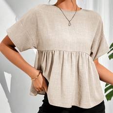 3XL Blouses Shein Womens Summer Solid Color Round Neck Batwing Sleeve Loose Blouse With Ruffled Hemline