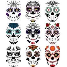 Multicolour Body Makeup Day of the dead sugar skull temporary face tattoo kit 9 pcs web face tattoo f. Multicolor