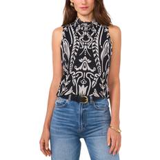 Vince Camuto Women's Printed-Mesh Mock-Neck Top Rich Black