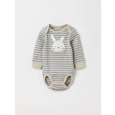 Organic Bodysuits Polarn O. Pyret Striped Rabbit Appliqué Babygrow Beige 9-12m x