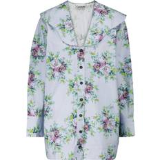 Blåa Blusar Ganni Floral cotton poplin blouse blue US 4
