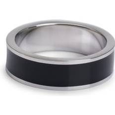 HUGO Steel ring with enamel trim Black