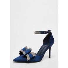 Blue Heels & Pumps Quiz Satin Diamante Bow Court Heels Navy