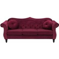 Röda Soffor Beliani Glam Room 3 Velvet Nailhead Trim Skien Sofa