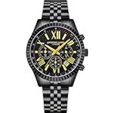 Chrono Sportarmbandsur män – kronograf handmonterad vatten- och repbeständig analog med minuter, timmar och sekunder undervisare analoga män 5 års garanti, Svart