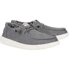 Grey - Women Loafers Hey Dude Wendy Canvas Slip On Shoes - Dark Grey